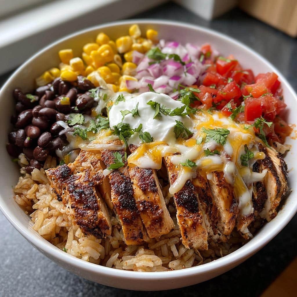 Air fryer Grilled Chicken Burrito Bowl