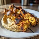 Air fryer Mediterranean Chicken Skewers with Hummus Spread