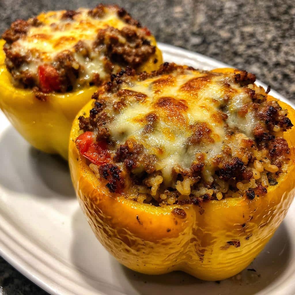 Air Fryer Ground Beef & Stuffed Peppers