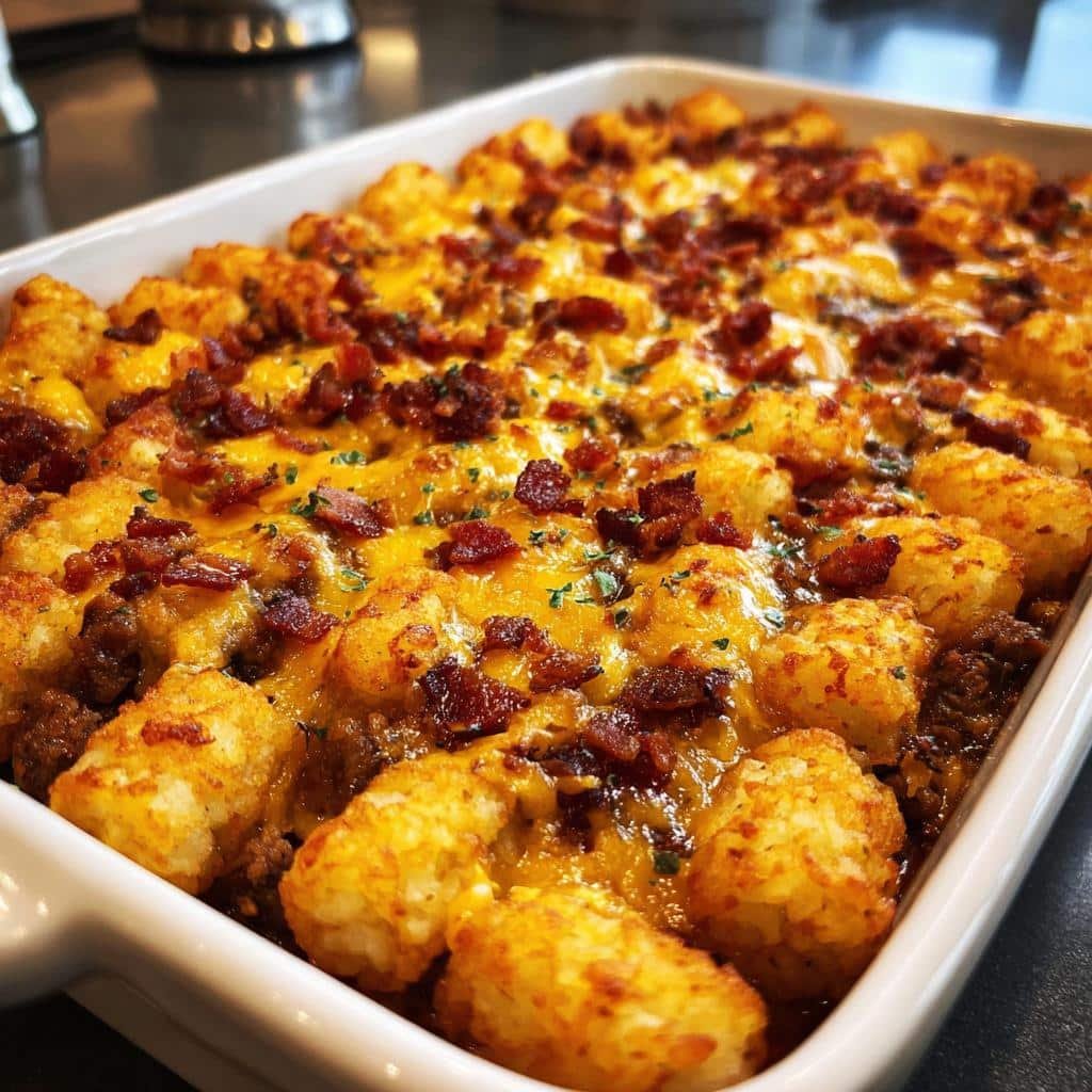 Air fryer Bacon Cheeseburger Tater Tot Casserole