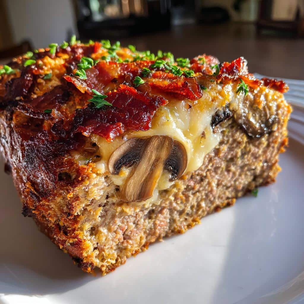 Air fryer Bacon Mushroom Swiss Cheese Meatloaf