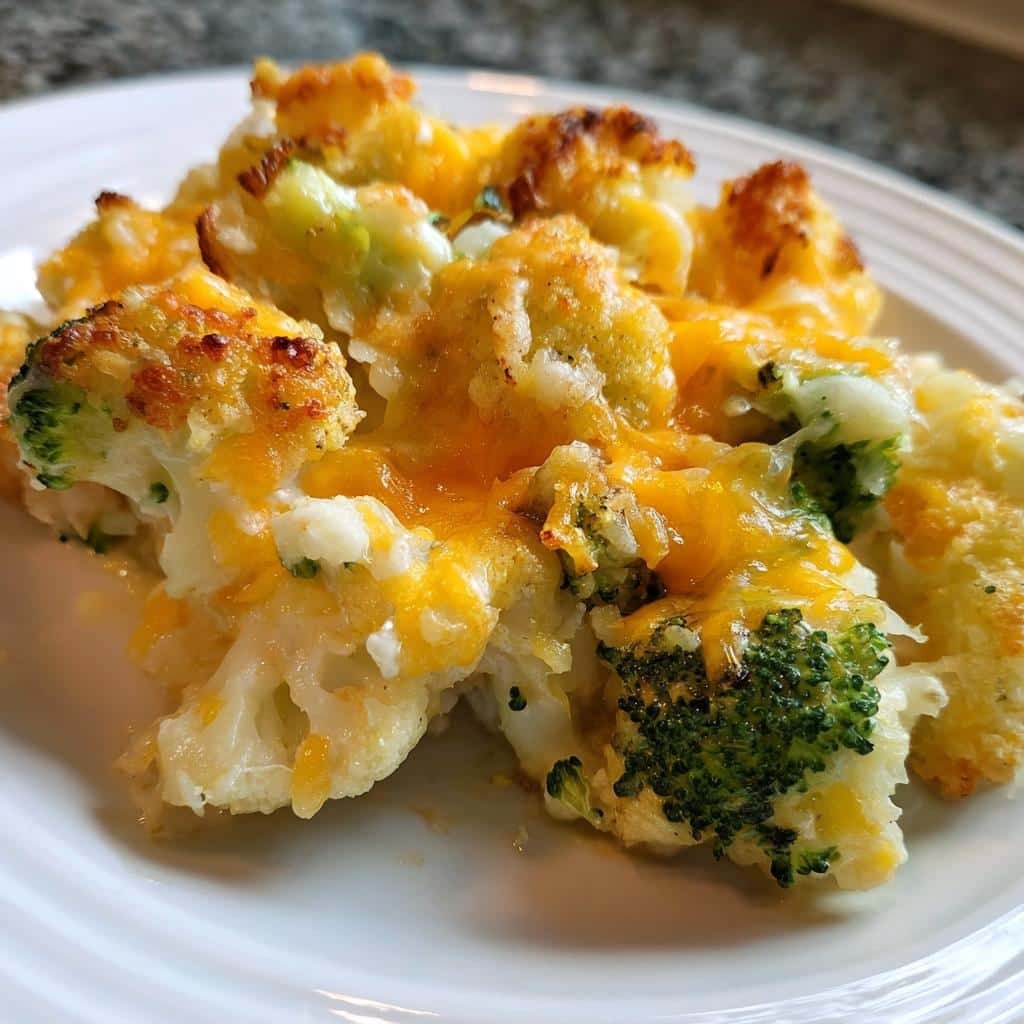 Air fryer Broccoli & Cauliflower Cottage Cheese Bake