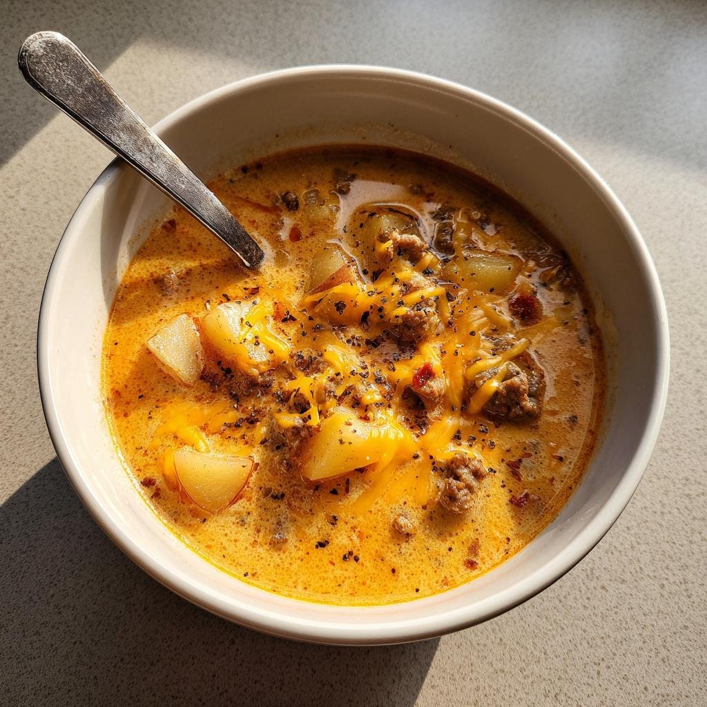 Air fryer Cheesy Hamburger Potato Soup