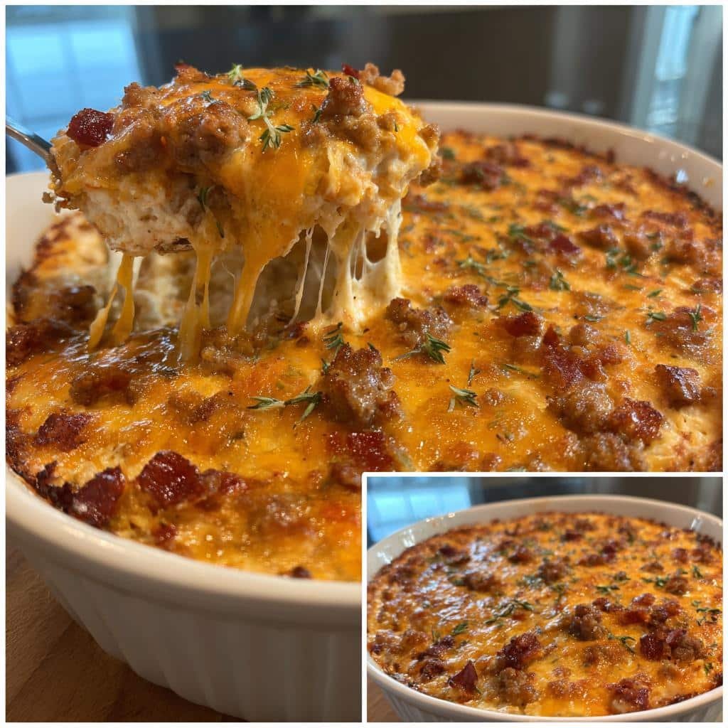 Air fryer Cheesy Sausage & Bacon Baked Dip