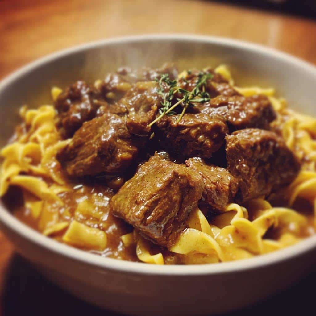 Air fryer Crockpot Beef Tips and Noodles