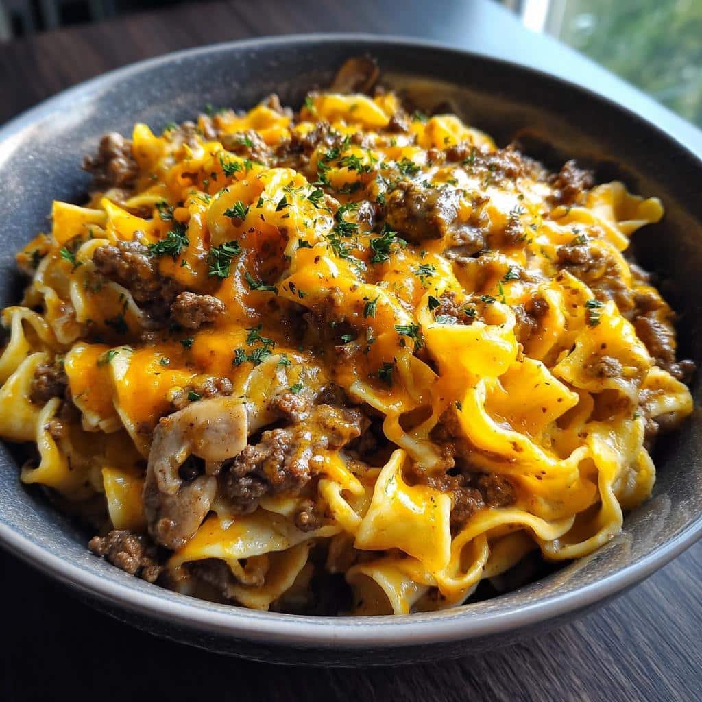 Air fryer Easy Crockpot Cheesy Beef and Noodles