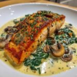 Air fryer Garlic Butter Salmon with Spinach & Mushrooms in Creamy Sauce