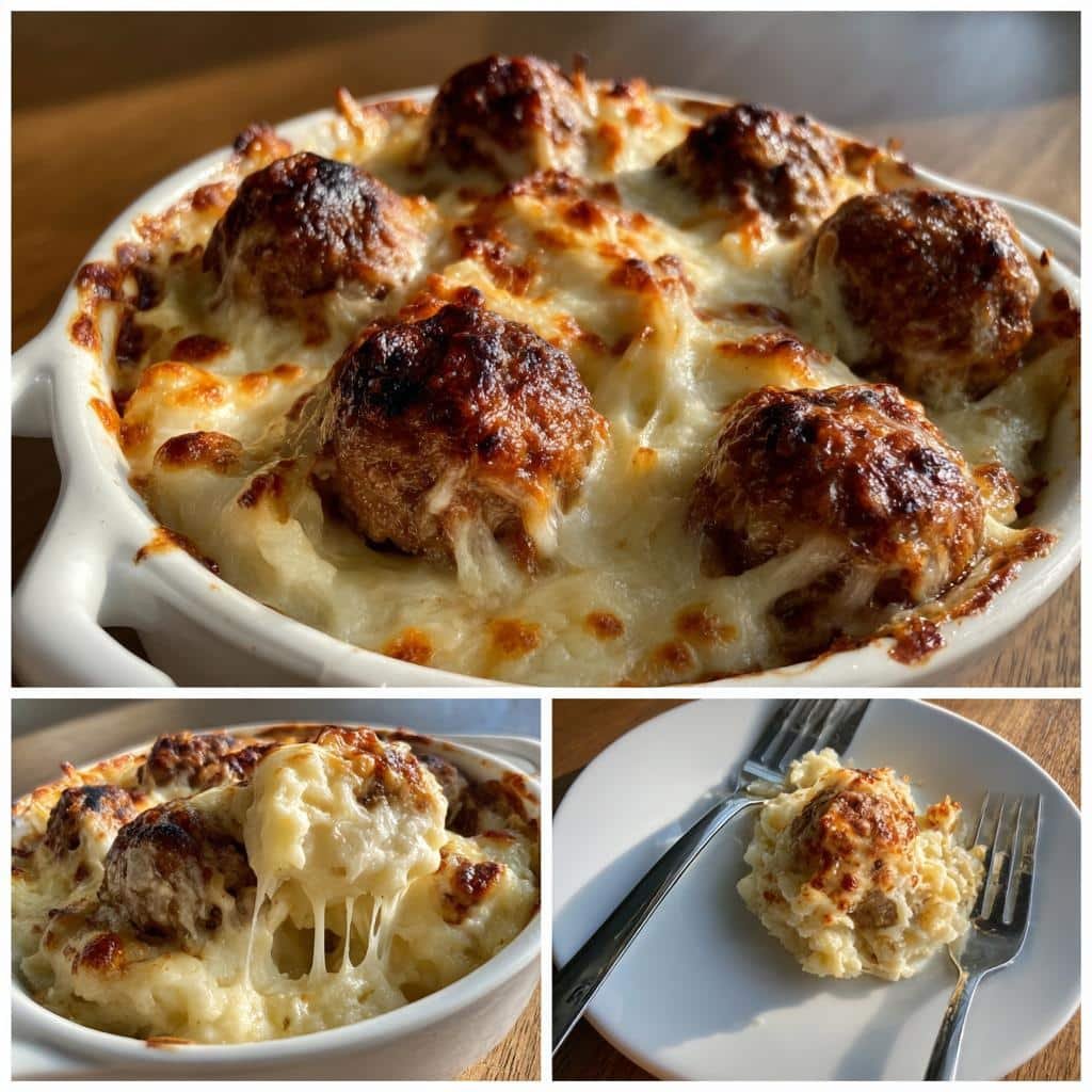 Air fryer Meatball and Mashed Potato Bake