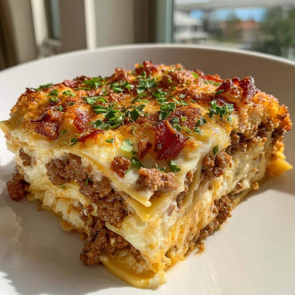 Air fryer Parmesan Garlic Bacon Cheeseburger Lasagna - detail 1