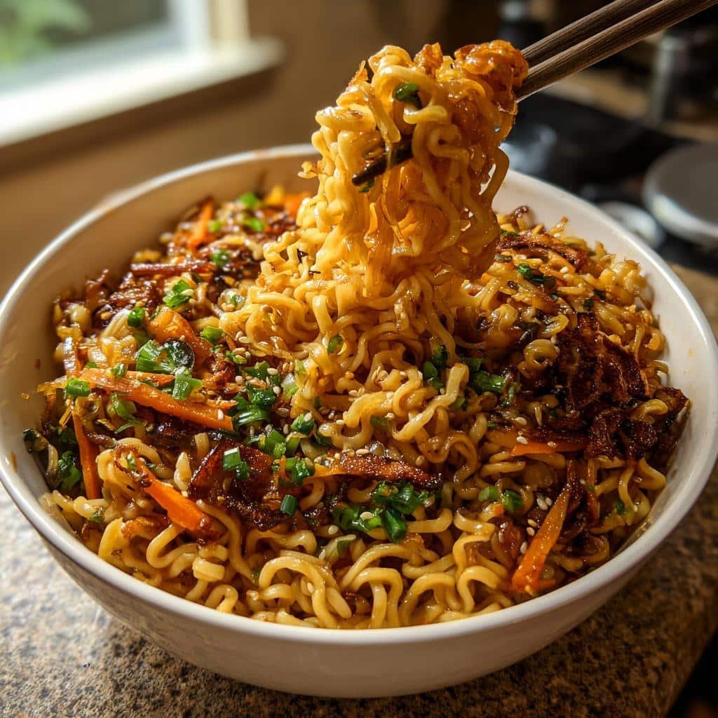 Air fryer Ramen Noodle Bowl with Crispy Toppings
