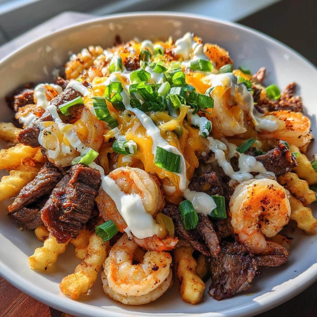 Air fryer Southern Bayou Roadhouse Surf-and-Turf Loaded Fries