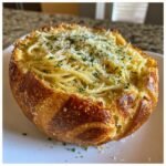 Air fryer Spaghetti Bread Bowls with Garlic Butter & Parmesan