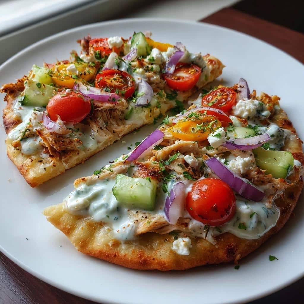 Air fryer Tzatziki Chicken & Veggie Naan Pizza