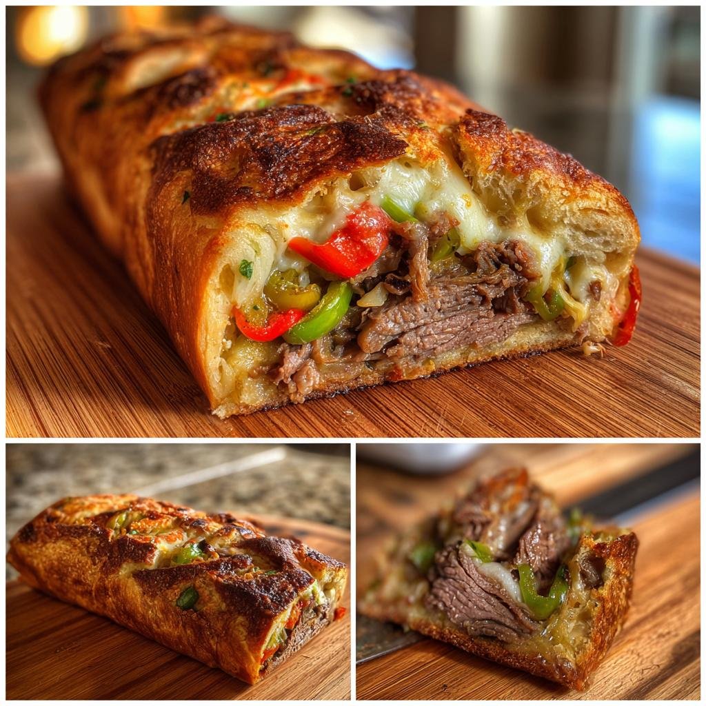 Air fryer cheesesteak stuffed garlic bread loaf