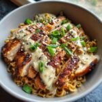 Air fryer christmas Fiery Chicken Ramen with Creamy Garlic Sauce