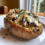 Air fryer christmas French Onion and Mushroom Stuffed Baked Potatoes
