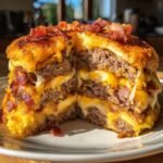 Air fryer christmas Giant Burger-Pizza with Meat, Cheese, and Bacon Slices