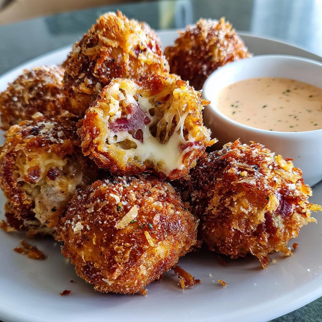 Air fryer christmas Reuben Balls with Spicy Thousand Island Dipping Sauce