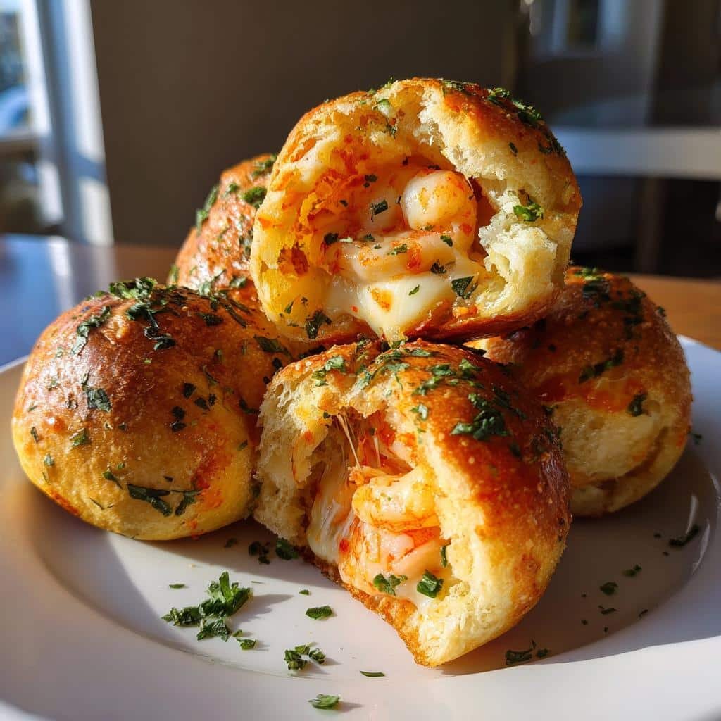 Air fryer christmas Shrimp-Stuffed Garlic Bread Bombs