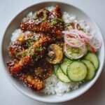 Air fryer christmas Sweet Chili Chicken & Mushroom Bowls with Cucumber Crunch