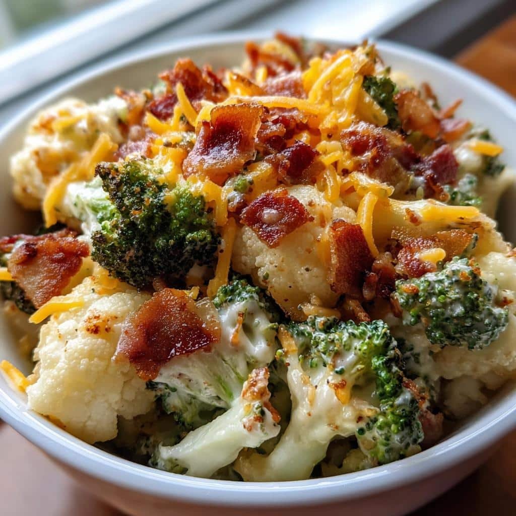 Christmas Air fryer Creamy Broccoli Cauliflower Salad