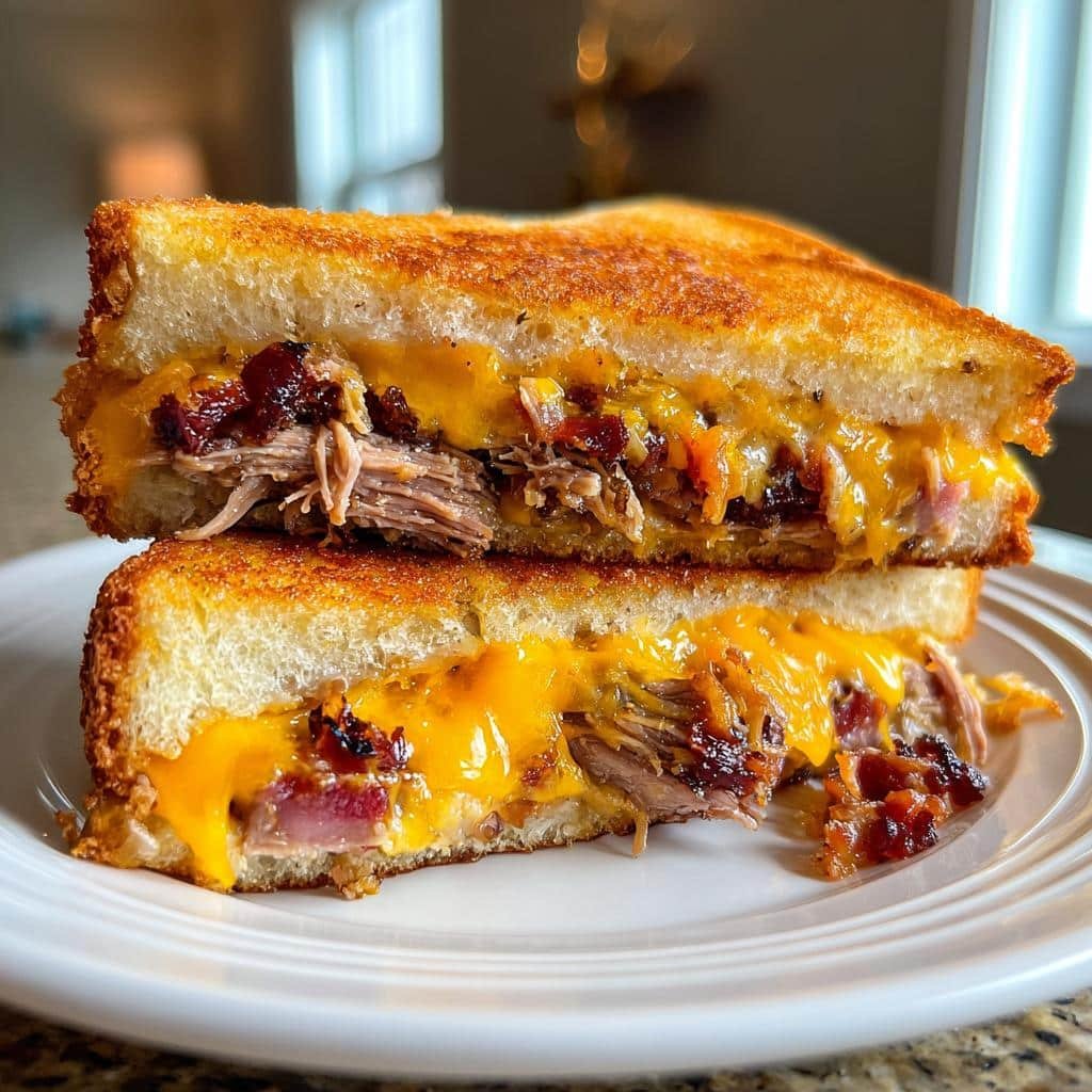 Christmas Air fryer Double-Decker BBQ Brisket & Bacon Grilled Cheese Sandwiches