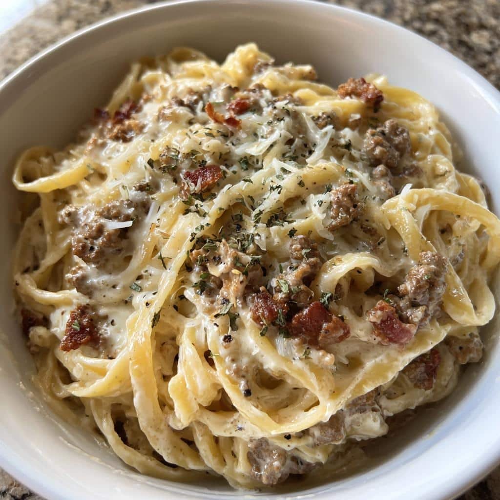 Christmas Air fryer Loaded Bacon Cheeseburger Alfredo Pasta