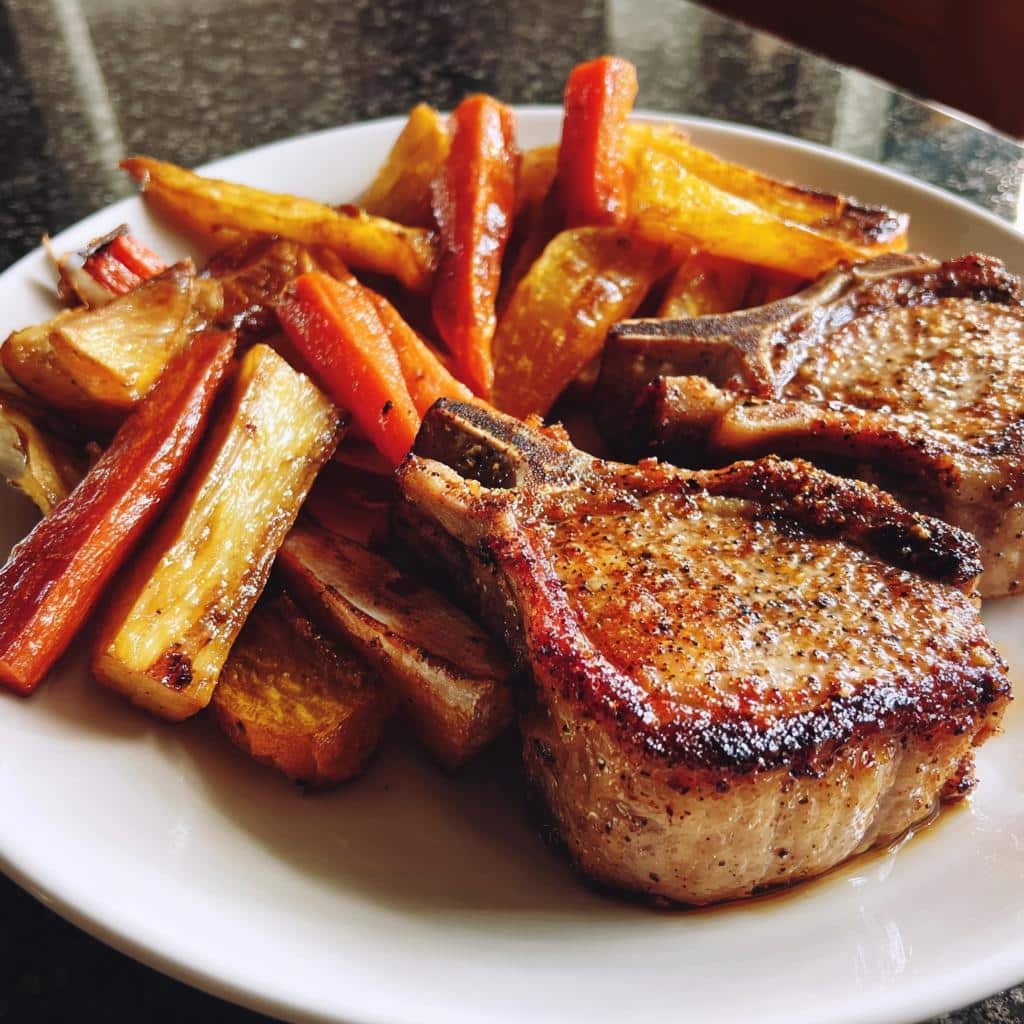 Christmas Air fryer Pork Chops with Root Veggie Bowl