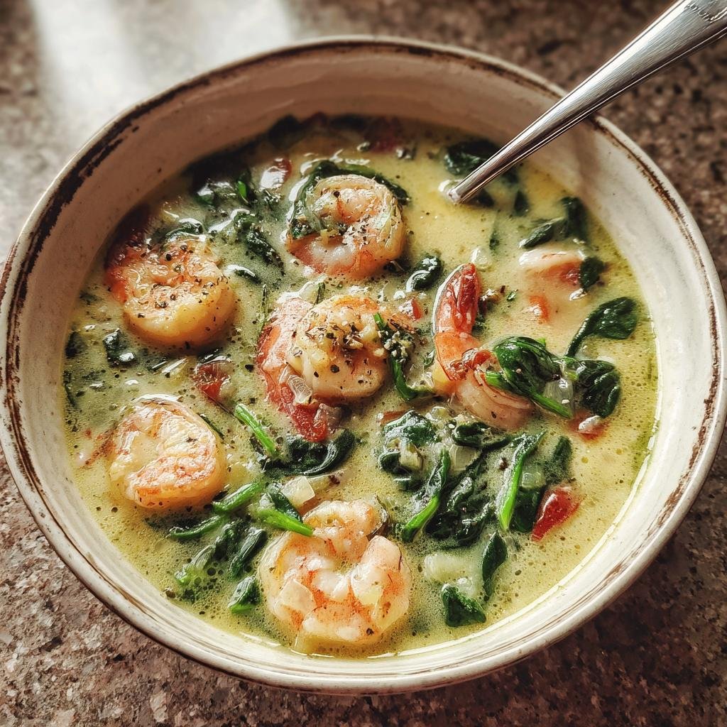 Christmas Air fryer Shrimp & Spinach Soup (Cream-Based)
