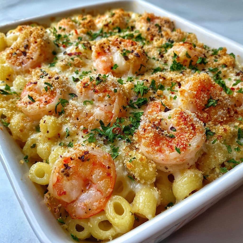 air fryer Shrimp Scampi Pasta Bake