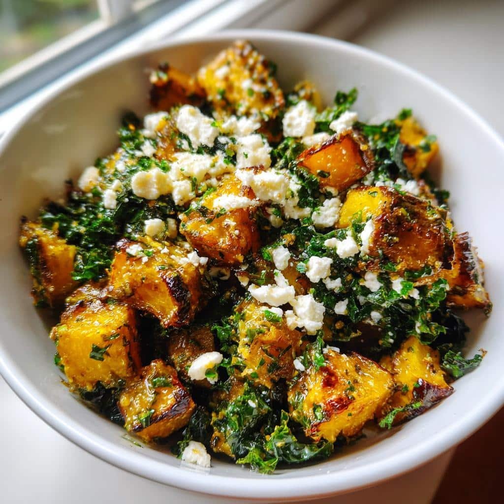 Air Fryer Acorn Squash & Kale Salad