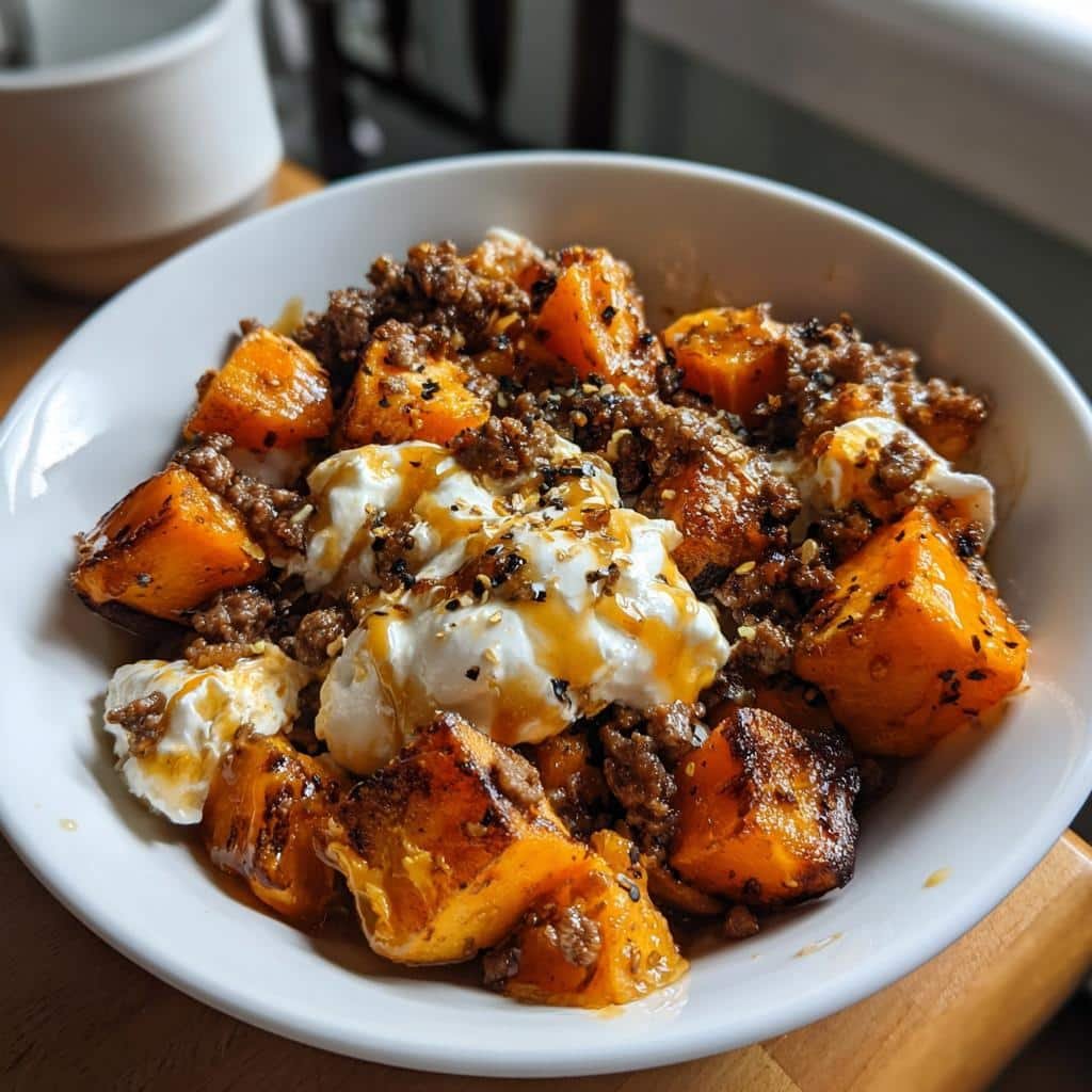 Air Fryer Hot Honey Cottage Cheese Sweet Potato Beef Bowl - detail 1