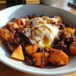 Air Fryer Hot Honey Cottage Cheese Sweet Potato Beef Bowl