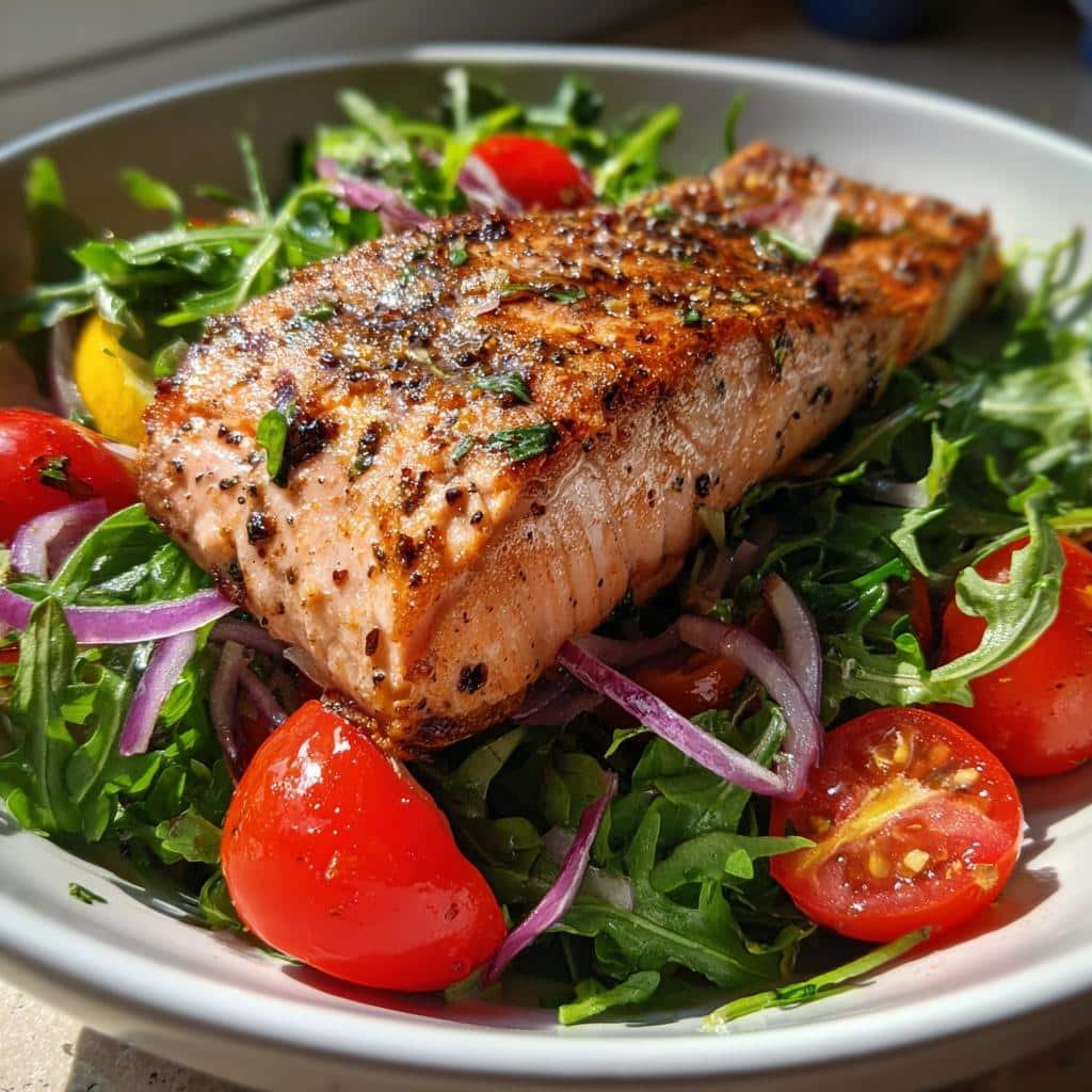 Air Fryer Salmon Salad with Arugula
