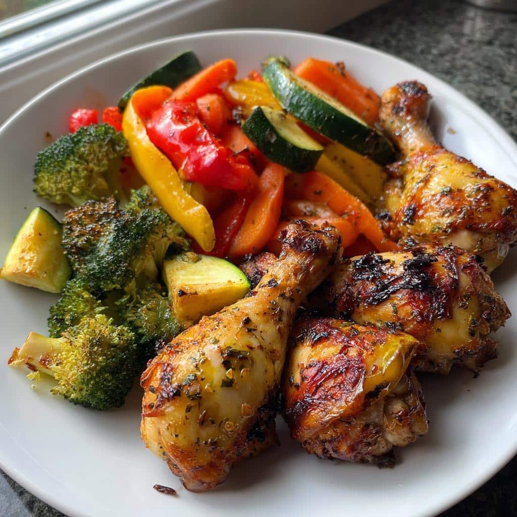 Air Fryer Sheet Pan Drumsticks Roasted Veggies