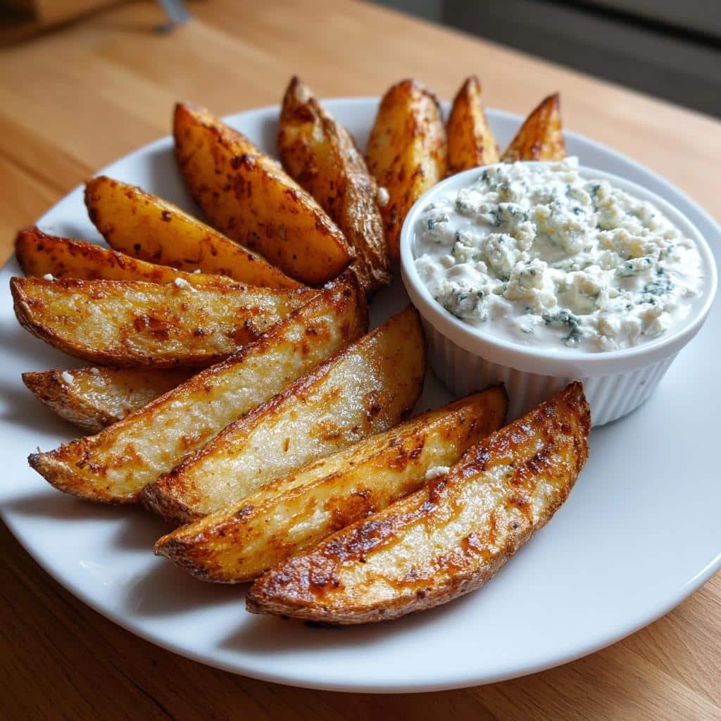 Air Fryer Wedges with Buffalo Blue Cheese Dip