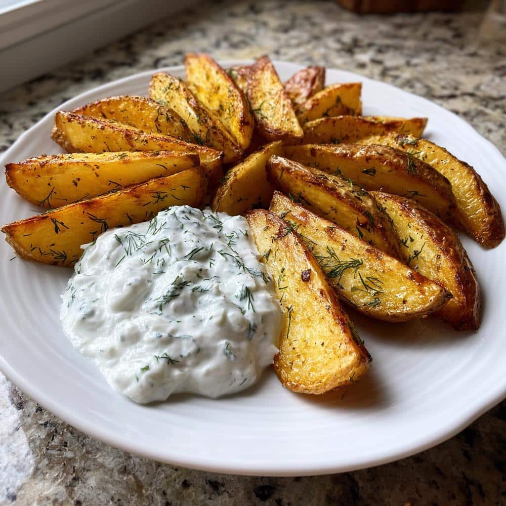 Air Fryer Wedges with Tzatziki Sauce
