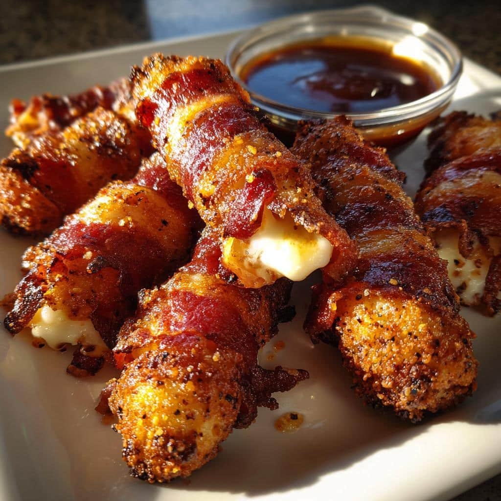 BBQ Bacon-Wrapped Mozzarella Sticks