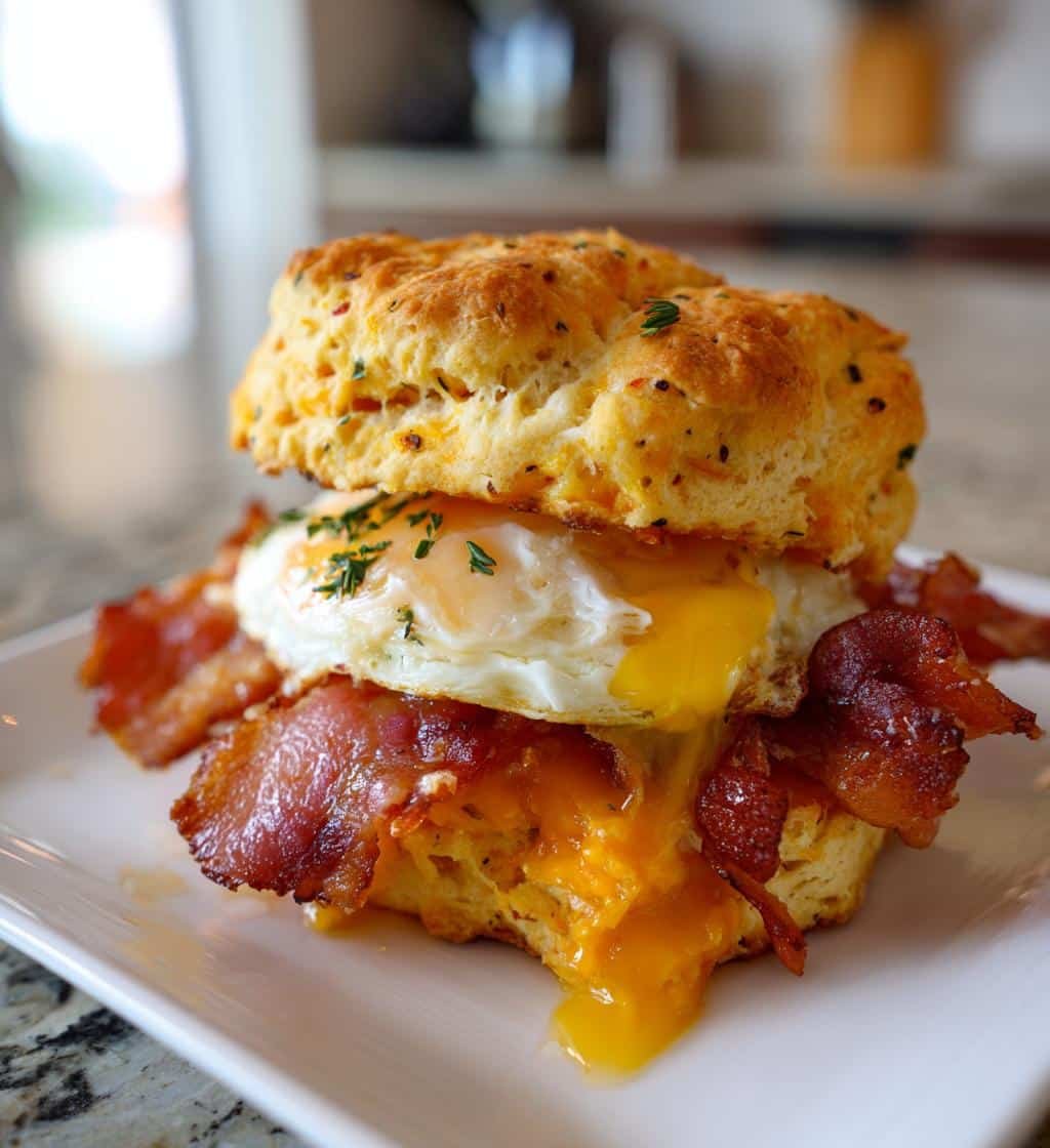 Air Fryer Herbed Cheddar Biscuit Sandwich - detail 1