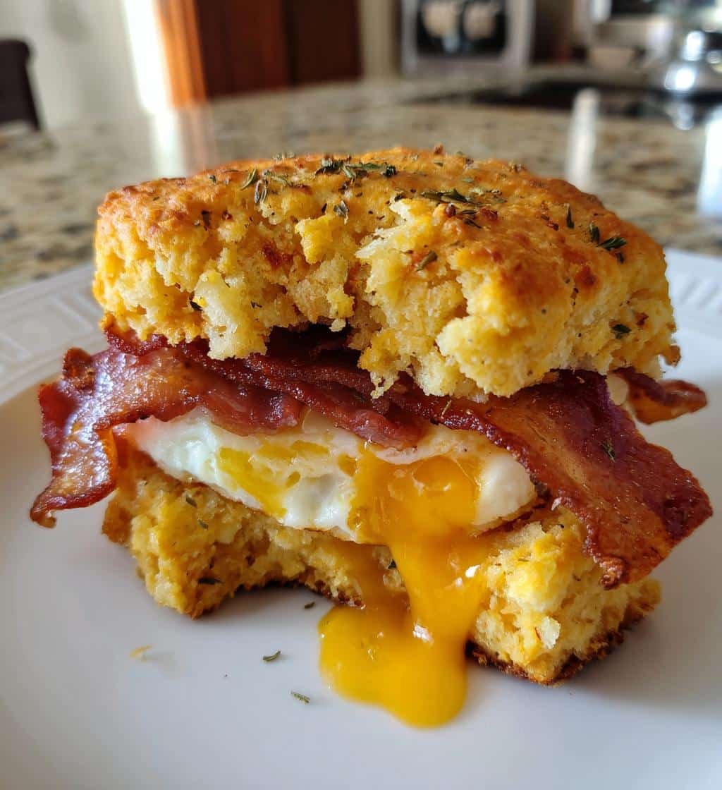 Air Fryer Herbed Cheddar Biscuit Sandwich