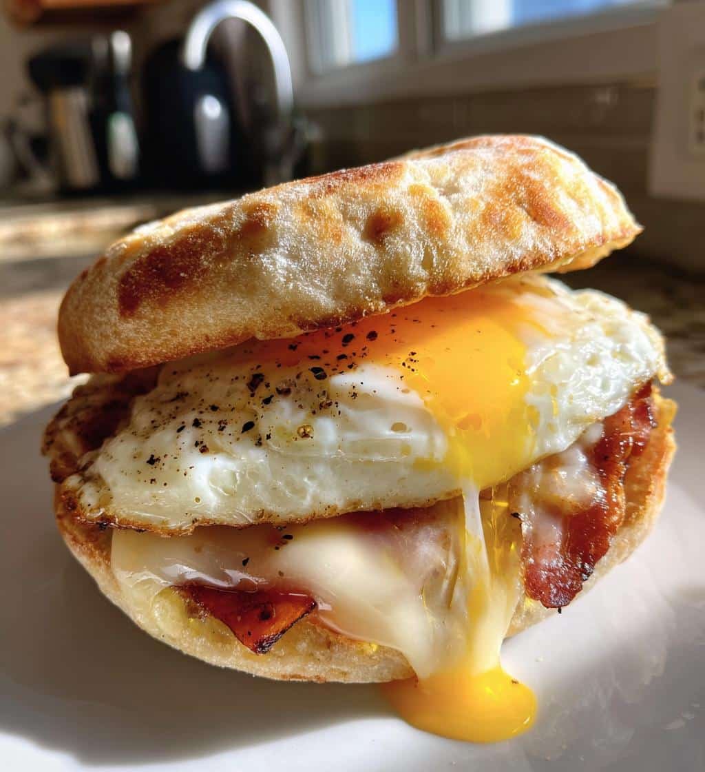 Air Fryer Canadian Bacon English Muffin Sandwich