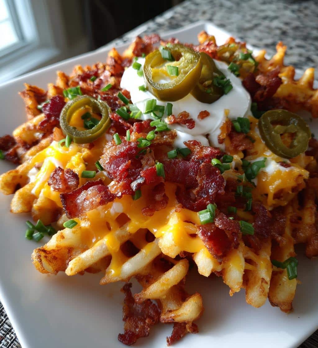 Air Fryer Loaded Waffle Fries Bacon Jalapeño