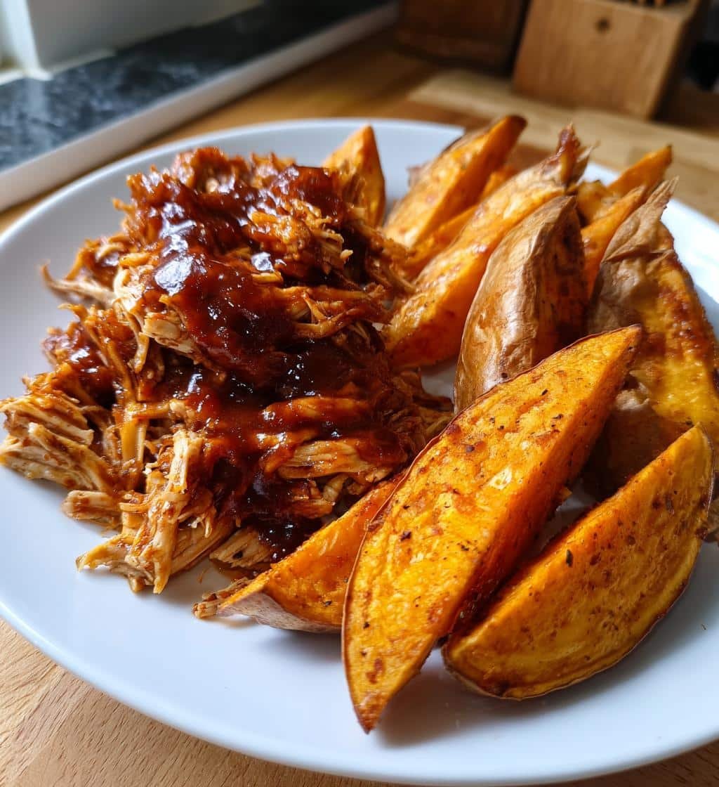 Air Fryer Pulled BBQ Chicken & Sweet Potato Wedges - detail 1