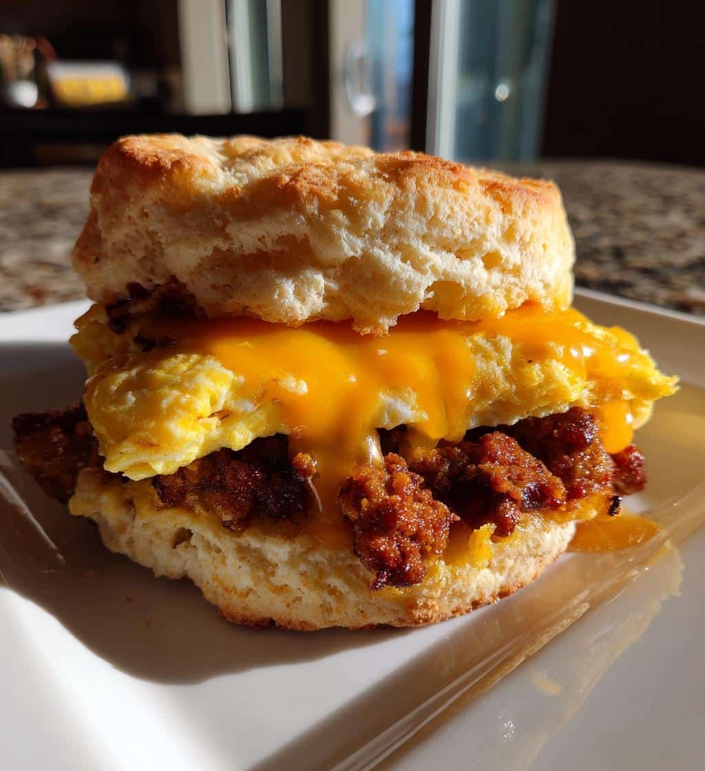 Air Fryer Spicy Chorizo Biscuit Breakfast Sandwich - detail 1