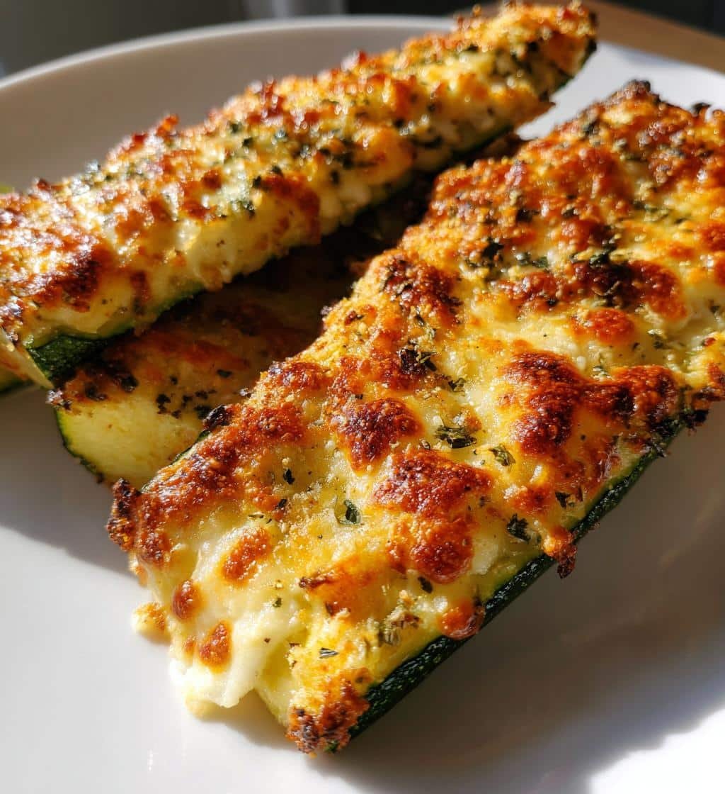 Air fryer Cheesy Garlic Zucchini Steaks
