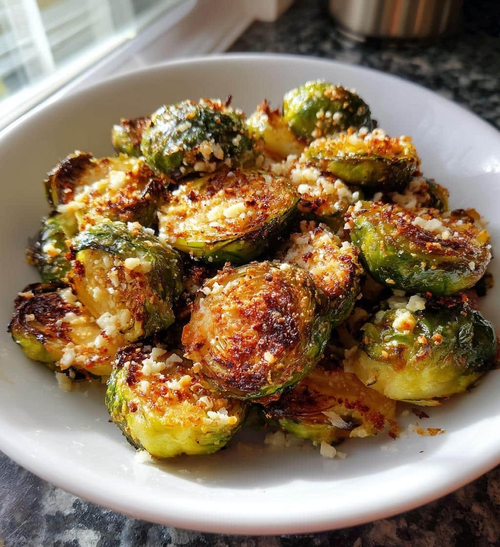 Air fryer Delicious Garlic Parmesan Roasted Brussels Sprouts