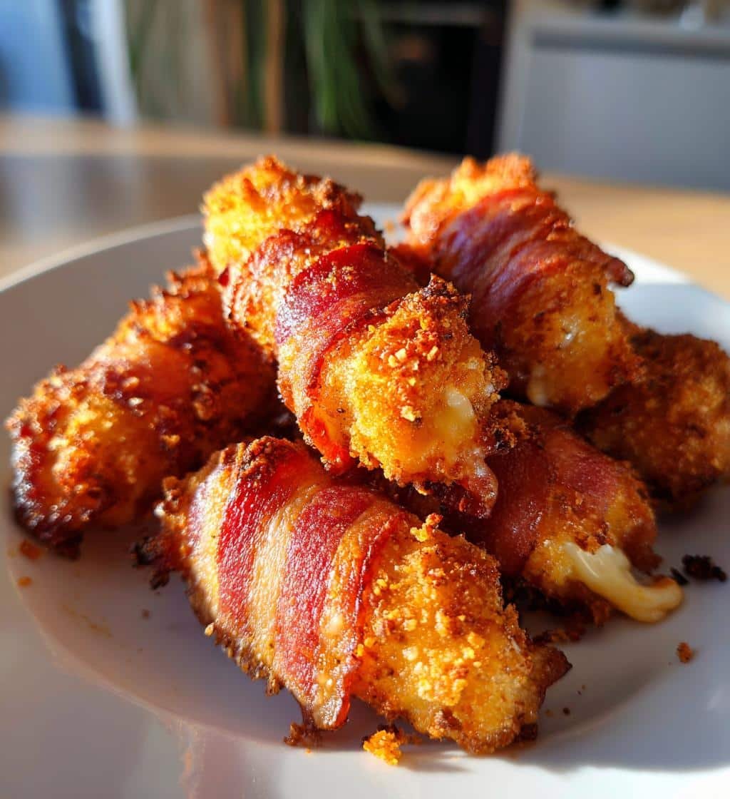 Air fryer Homemade Mozzarella Sticks - Bacon Wrapped - detail 1