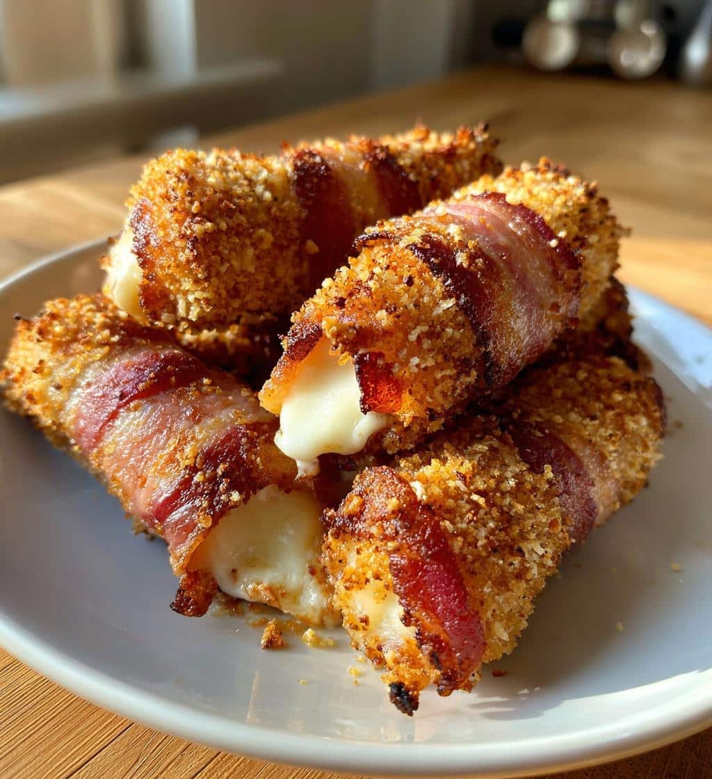 Air fryer Homemade Mozzarella Sticks - Bacon Wrapped