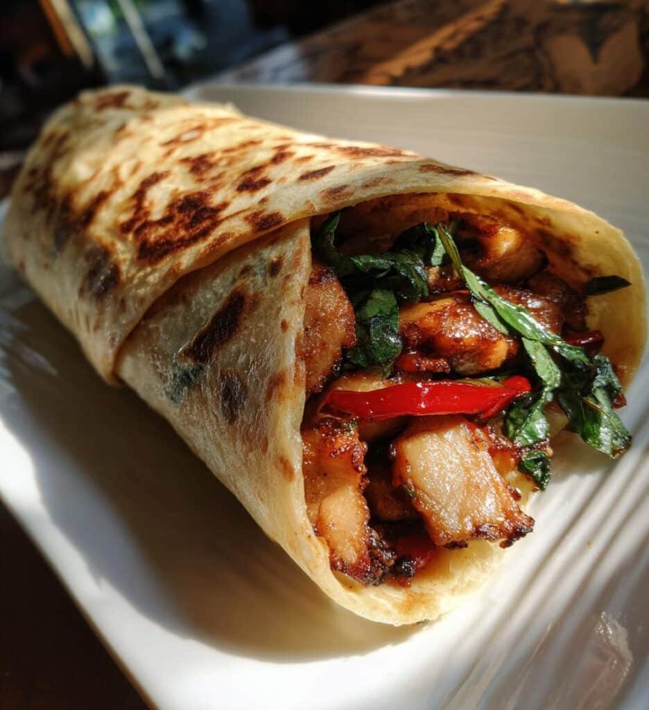 Air Fryer Thai Basil Chicken Wraps